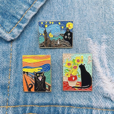 Van Gogh Cat Enamel Pins